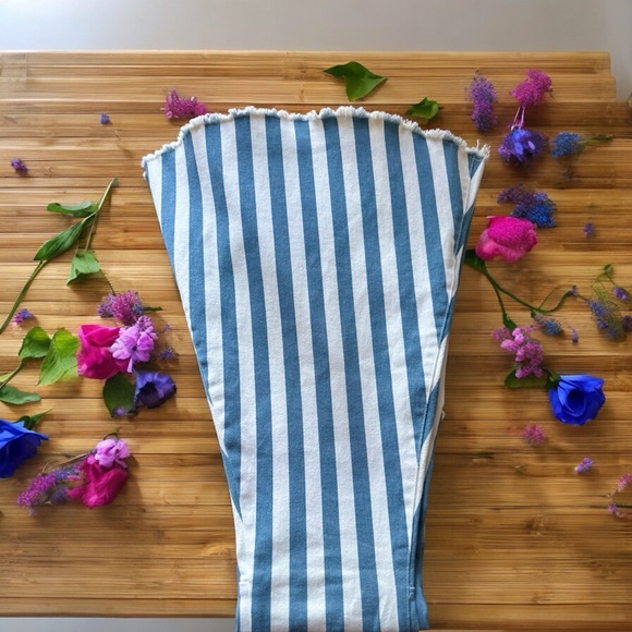 White & Light Blue Pin Stripe Super Flare Bell Bottom Flares - Picture 3 of 7